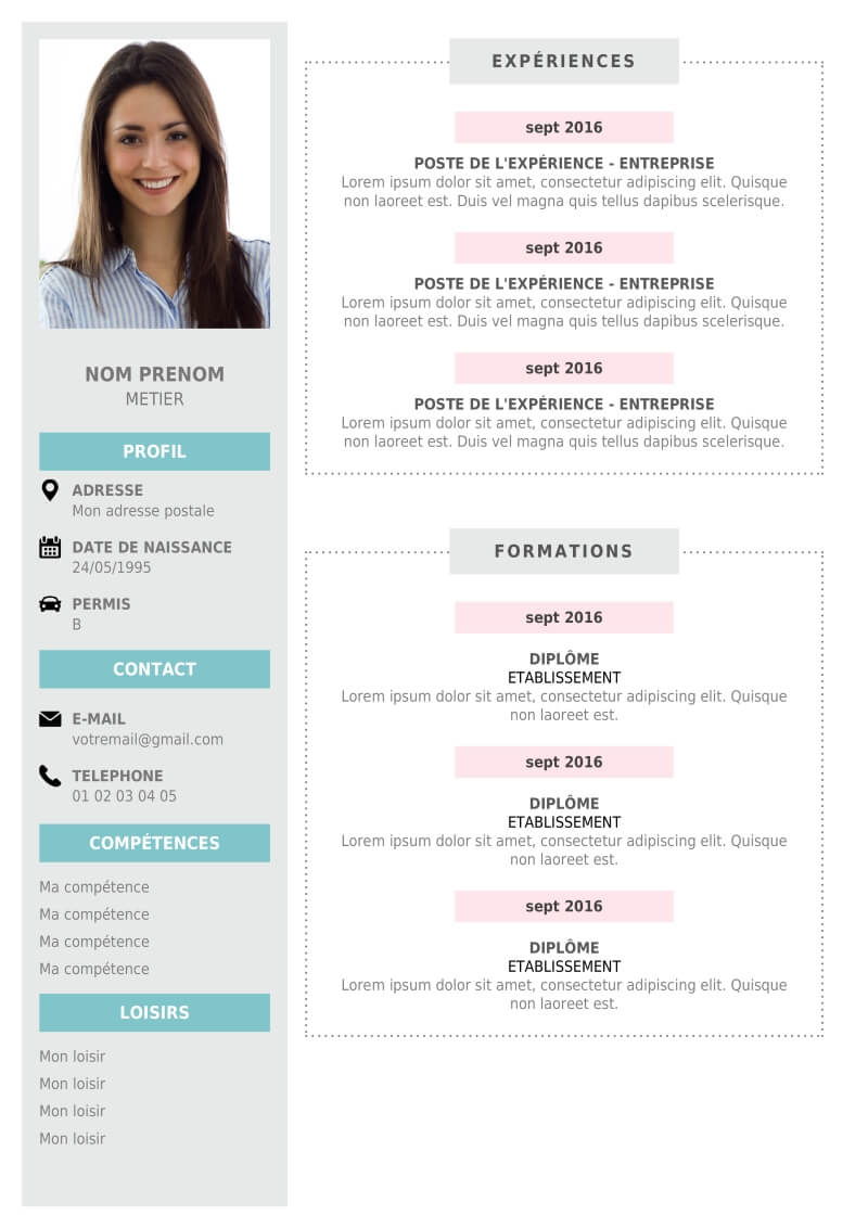 Modèle CV avec photo de profil pour mettre en avant sa candidature